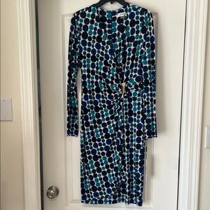 Calvin Klein Blue and Black wrap Polka Dot Dress, NWT, 10